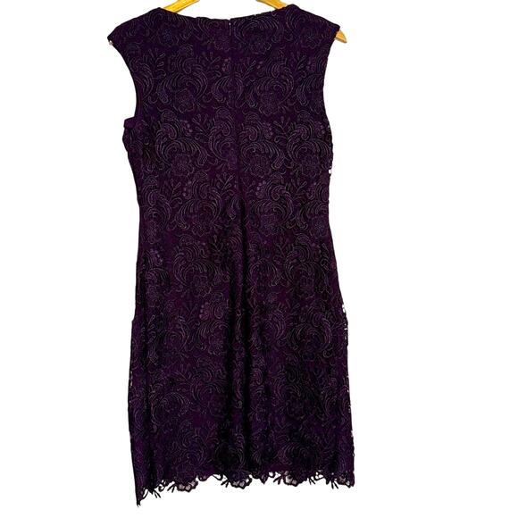 Lauren Ralph Lauren Scalloped Lace Sheath Dress Plum Size 12P - Picture 5 of 8